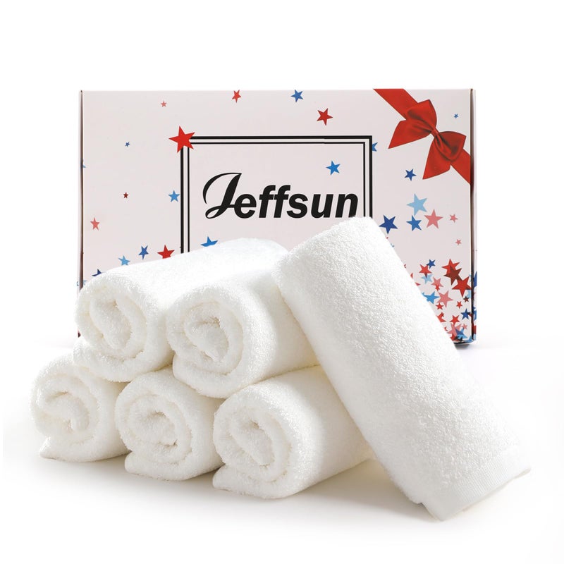 JEFFSUN Face Towels 6 Pack  13x13 inch Extra Large White Wash Cloths on Sensitive Skin  Super Soft and Skin Friendly Bath Washcloths for Face and Body  Easy to Clean Quick Dry Facial Cleansing Cloths - Image 1